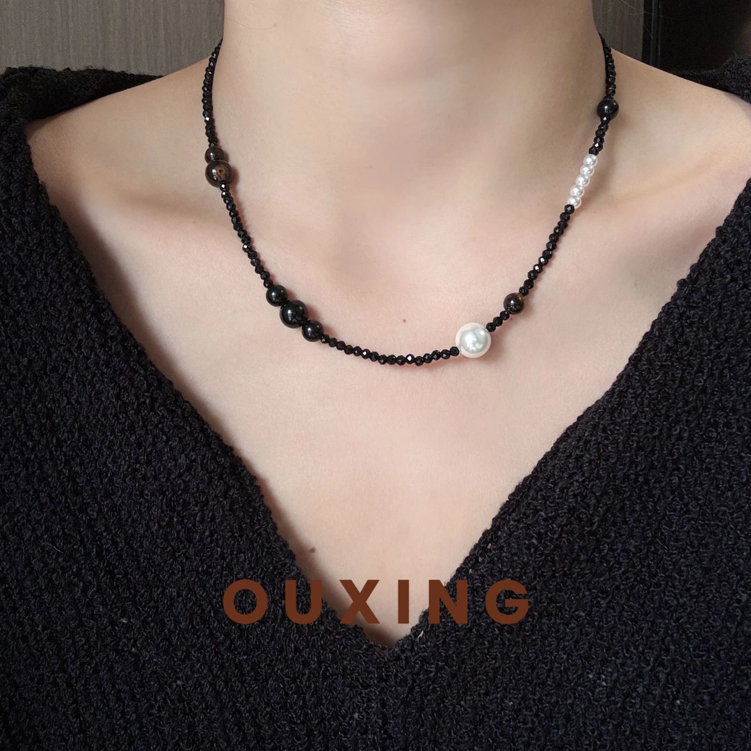 钛钢仿水晶项链 [暗影]手工时尚简约百搭黑色小众设计感