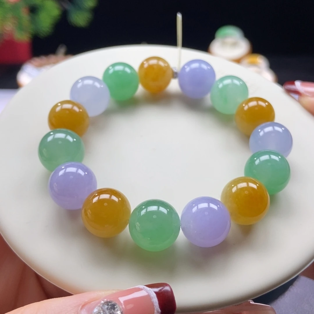 翡翠颈饰未镶嵌翡翠浓彩多宝手串卡13+