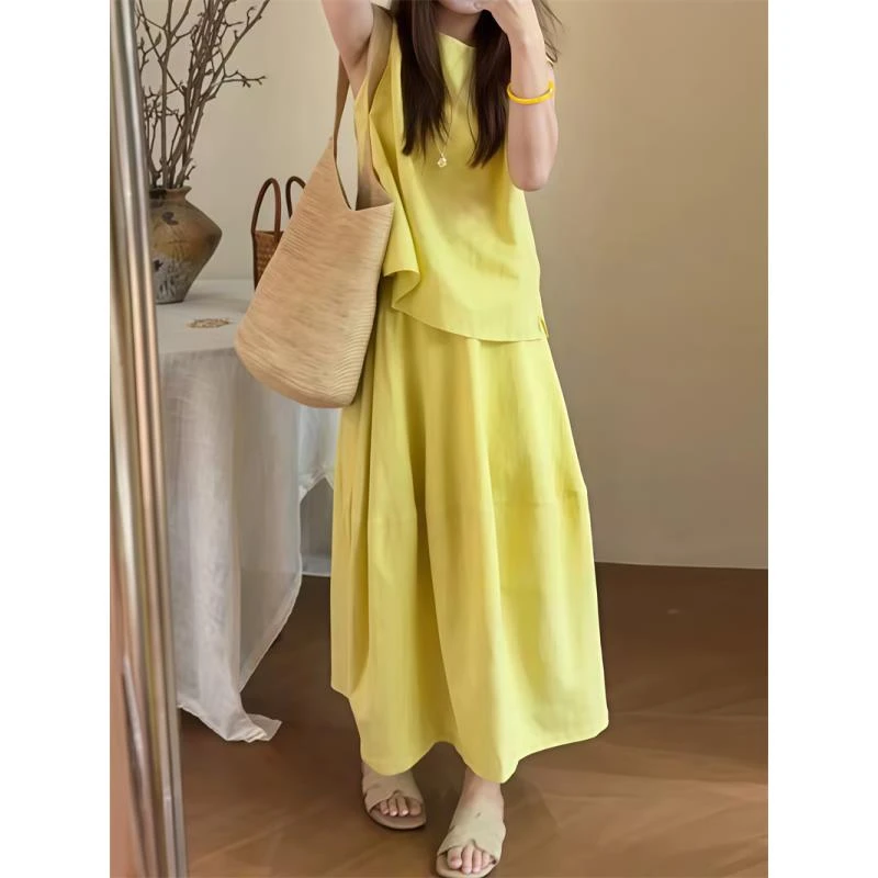 XIAOYOU-[盈夏少女]25夏季新款女莱赛尔亚麻简约休闲套装HT-3138