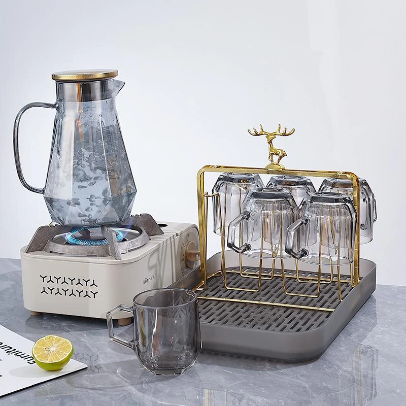 带杯架托盘水杯水壶套装托盘双层沥水水壶可烧水水杯可开水轻奢