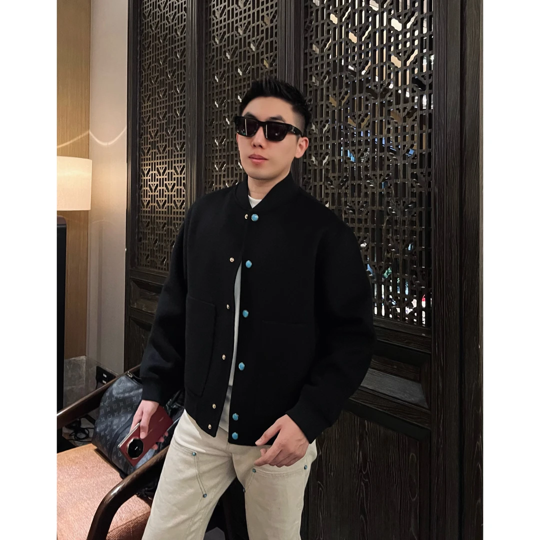 【绿松石双面尼】全手工80澳洲绵羊毛休闲百搭夹克外套男士棒球领