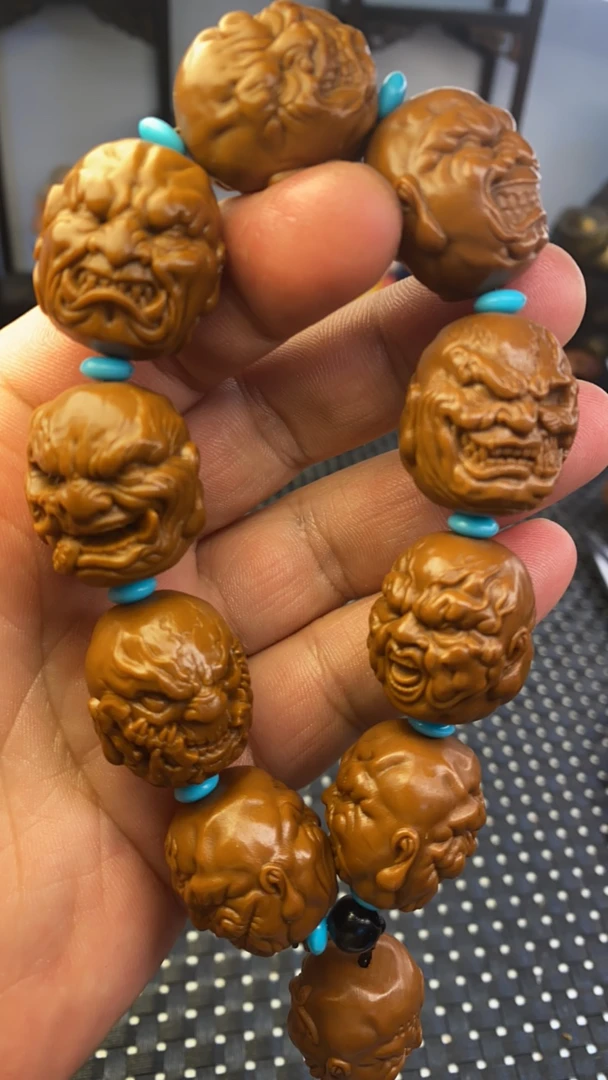 2.2山鬼向死由生双面雕刻手串黄金树上沉水核不是橄榄核是沉水核