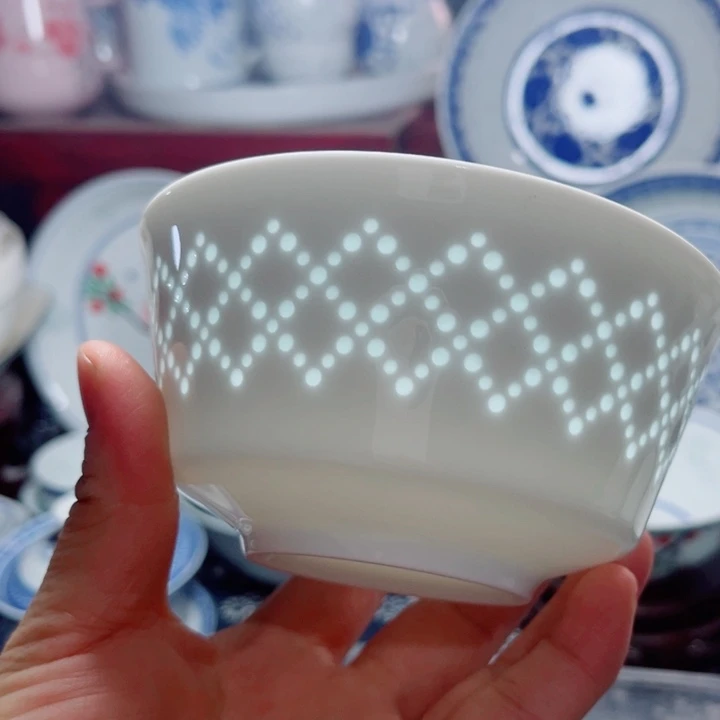 青花玲珑5寸饭碗网格