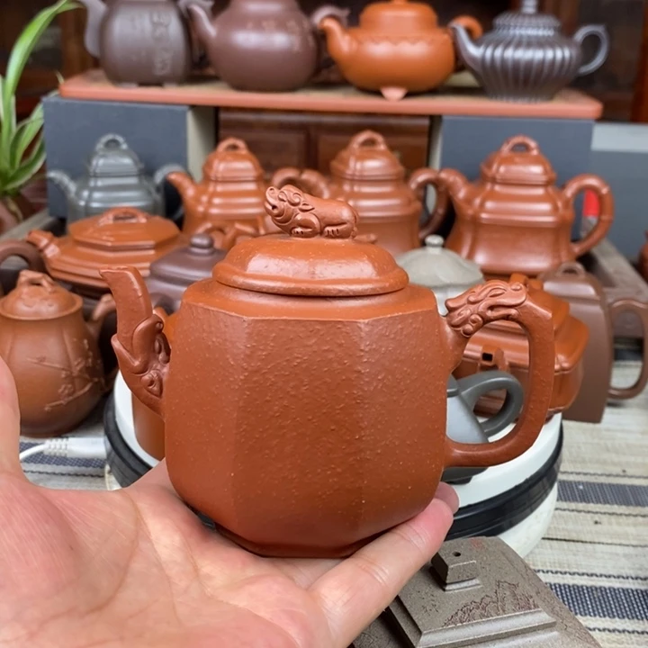 茶壶紫砂龙狮280cc原矿粗砂梨皮朱泥特价