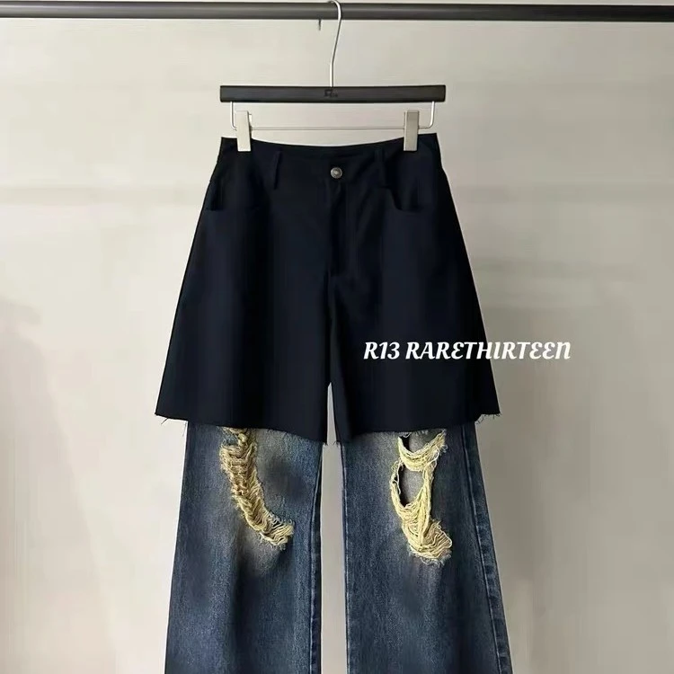 R13福福美式复古破洞高显瘦女款牛仔裤
