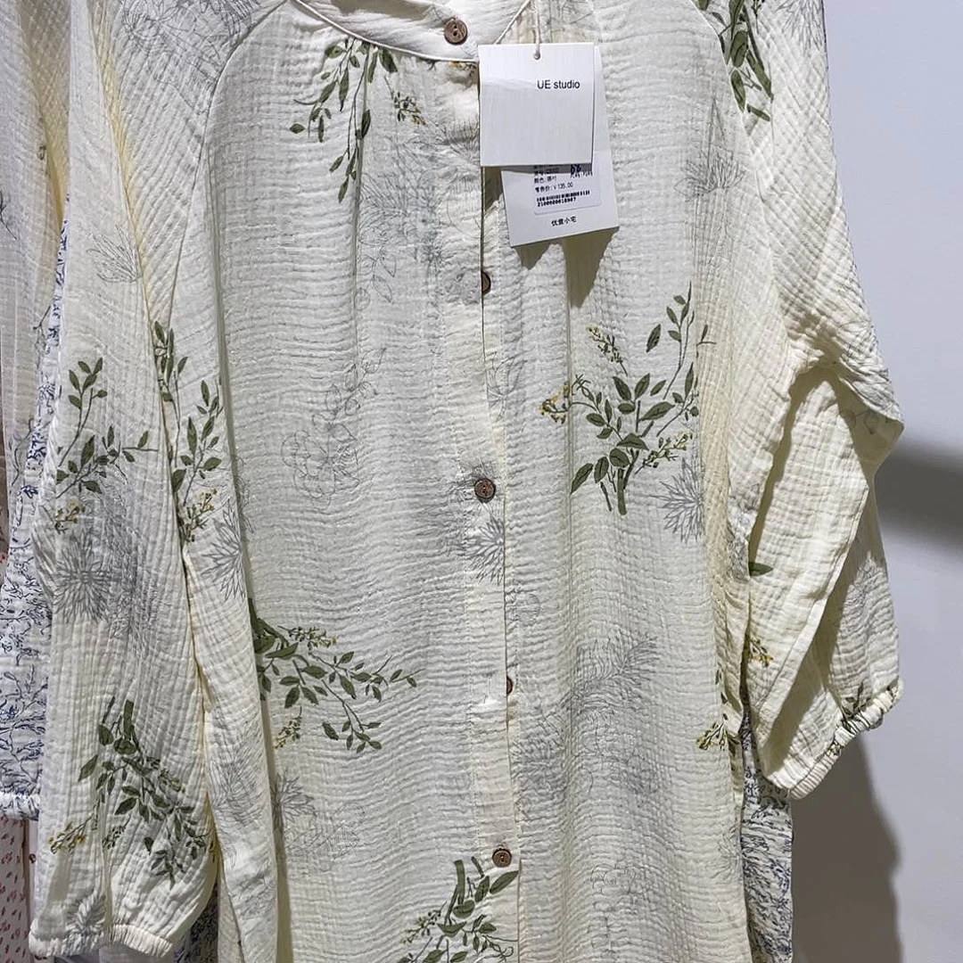 黄色小花绿叶睡裙棉纱