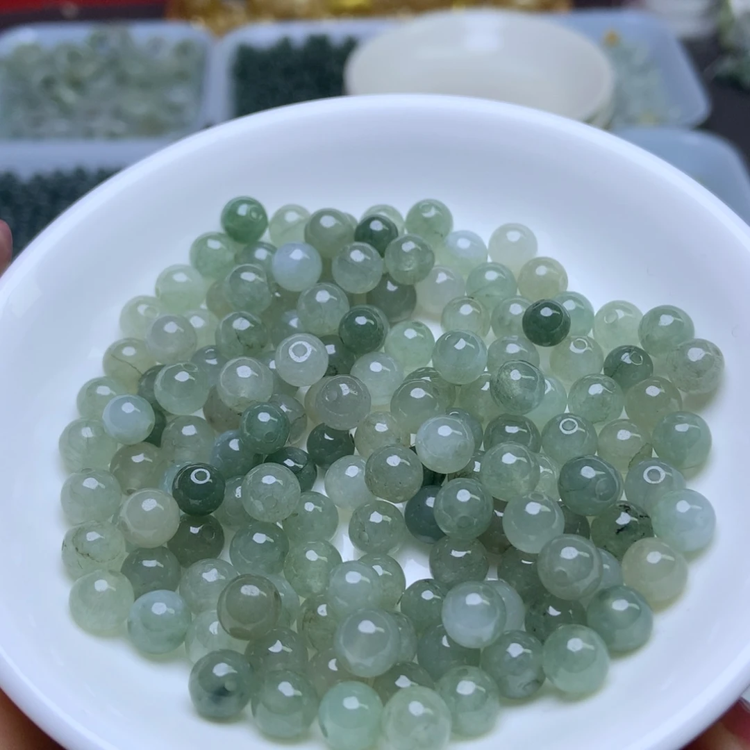 未镶嵌手链翡翠卡6.8冰透油青30个