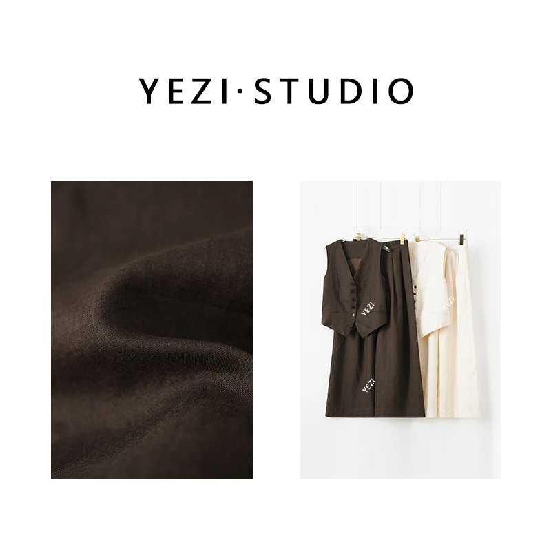 套装【摩登之旅】轻凉感全苎麻老钱轻度假复古V领马甲+长裤25239027