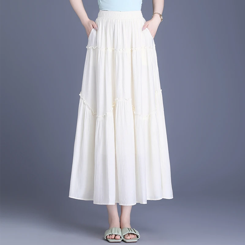 冰丝褶皱半身裙女夏季新款不规则女士裙子高腰显瘦a字半裙大摆裙