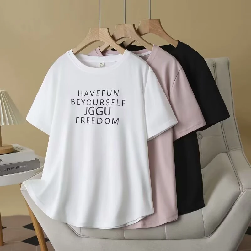 胖妹妹夏季显瘦白色宽松长款休闲短袖T恤时尚百搭气质上衣200斤y