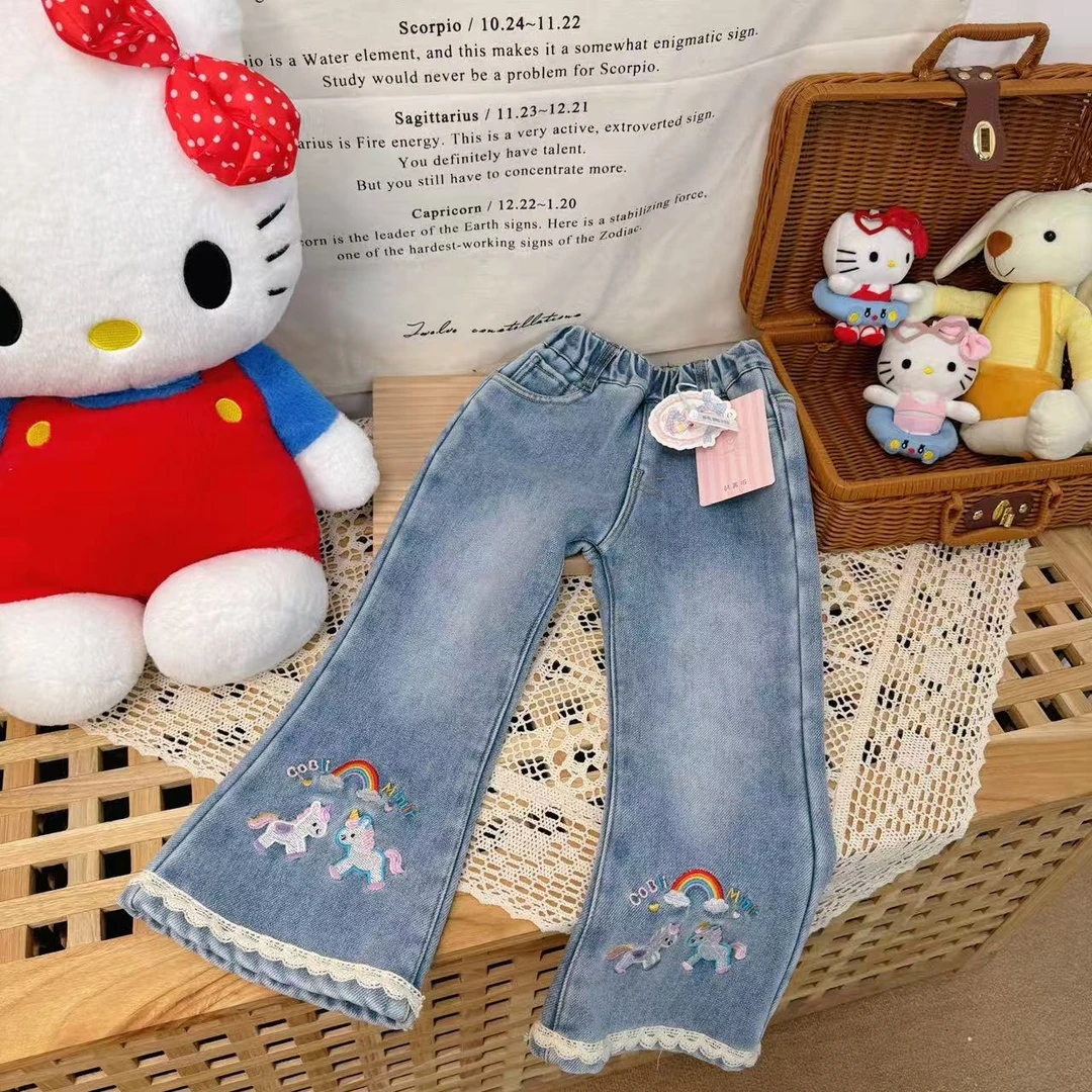 【新疆包邮】中童加绒彩虹小马微喇牛仔裤1130