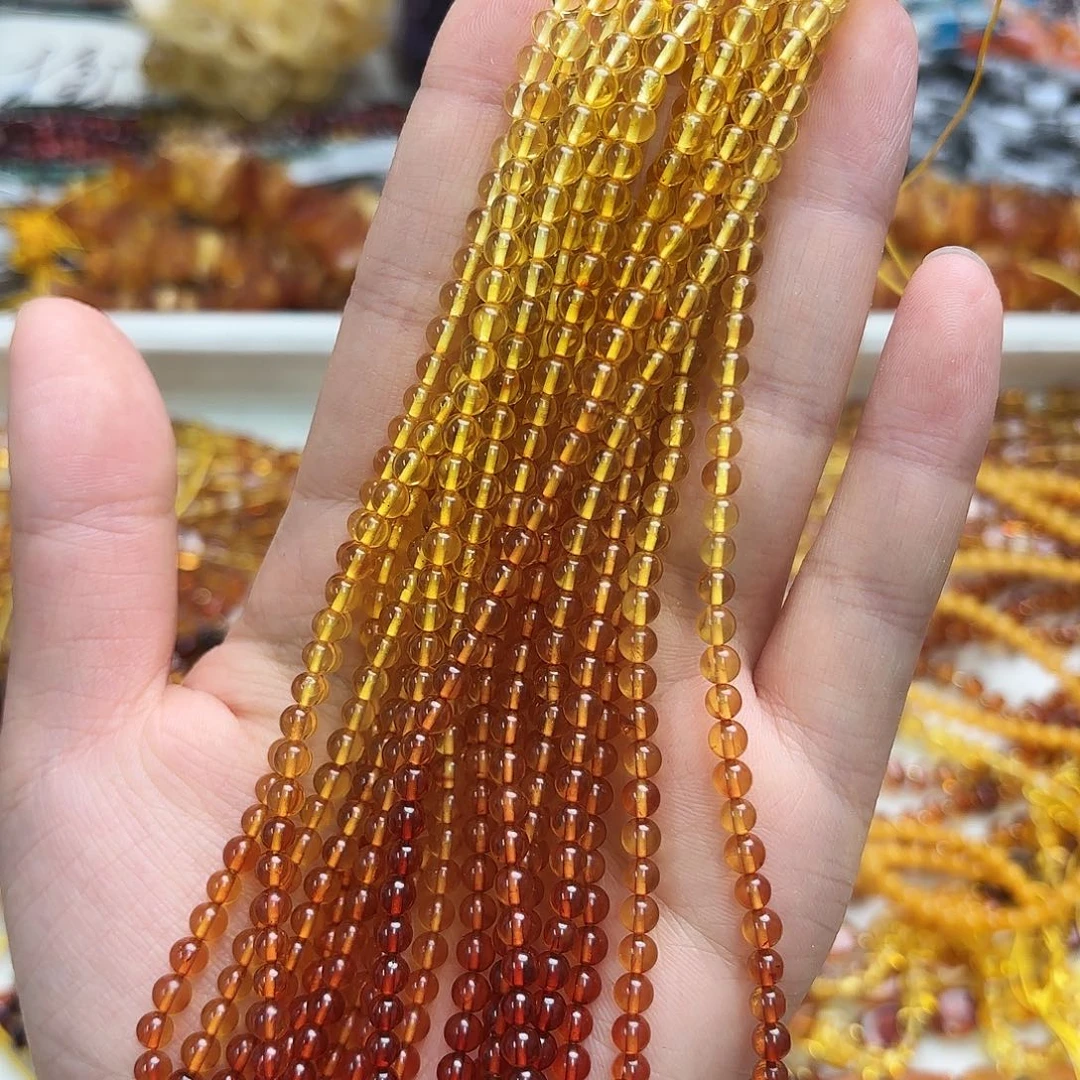 玛瑙/玉髓未镶嵌珠宝半成品卡4琥珀蜜蜡圆珠一条