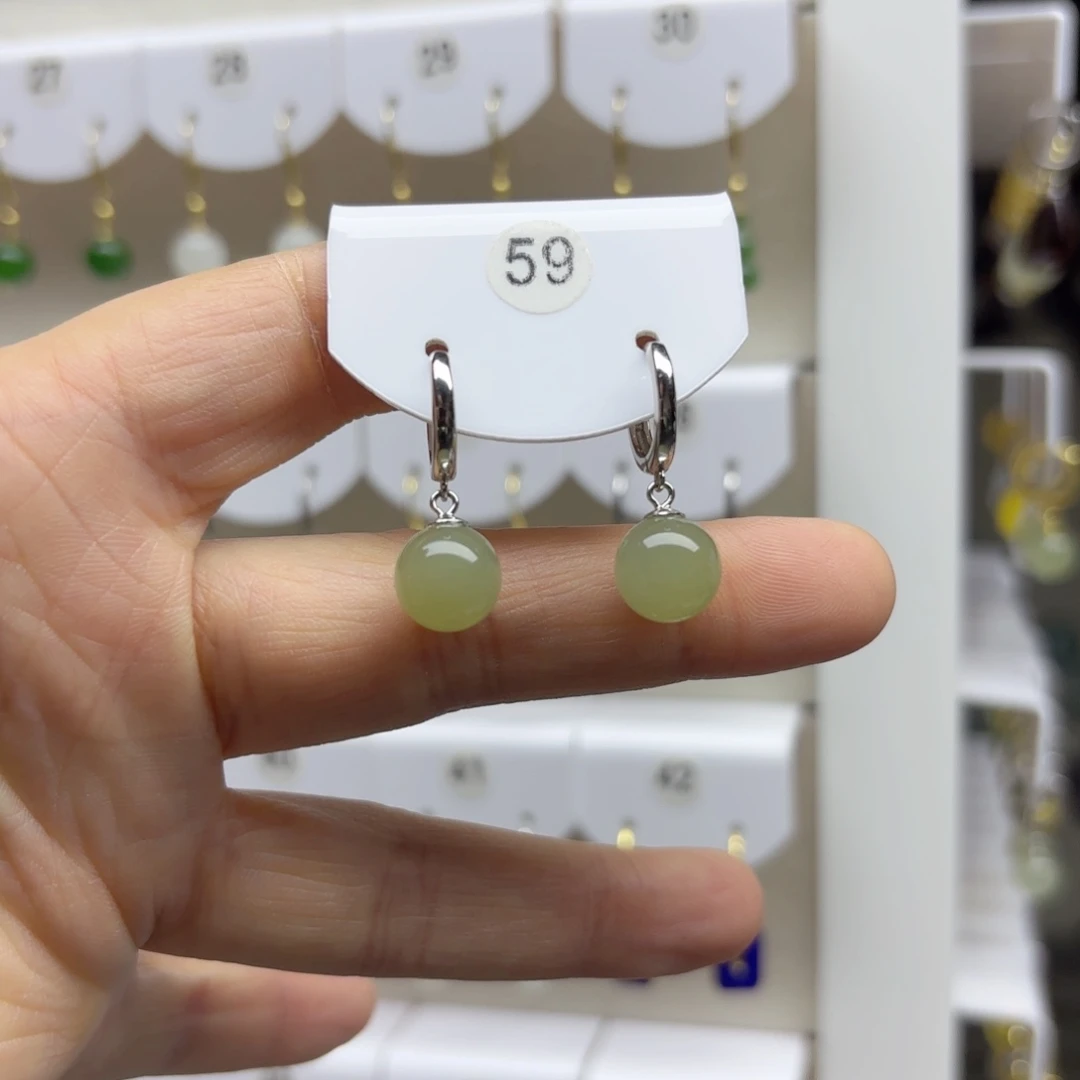 银S925镶嵌和田玉耳饰