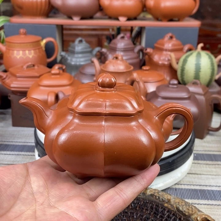 紫砂茶壶筋纹传炉230cc原矿赵庄朱泥特价