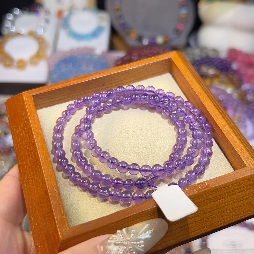 未镶嵌烟晶手链紫水晶三圈