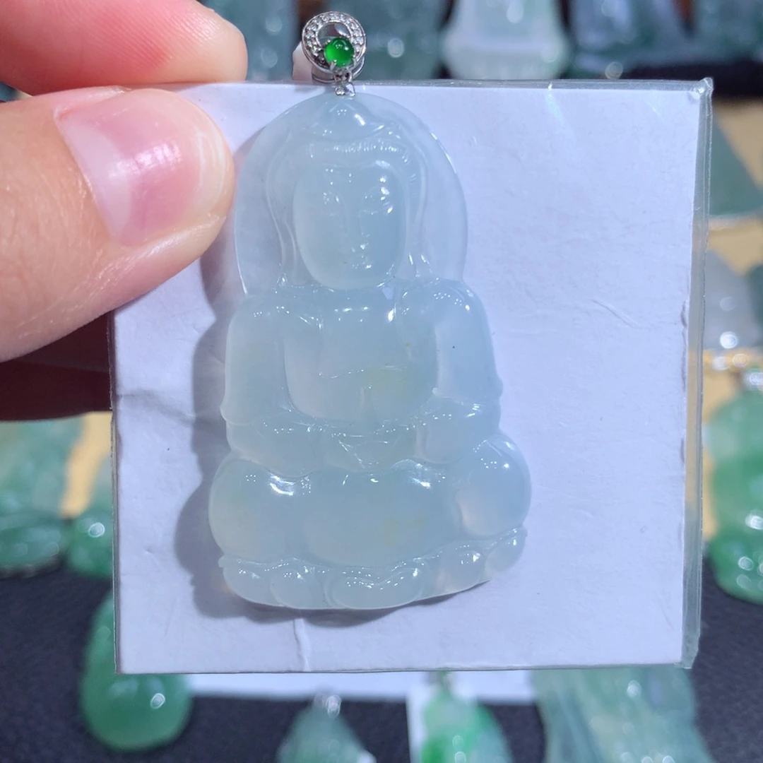 翡翠18K金镶嵌吊坠(不含链)观音