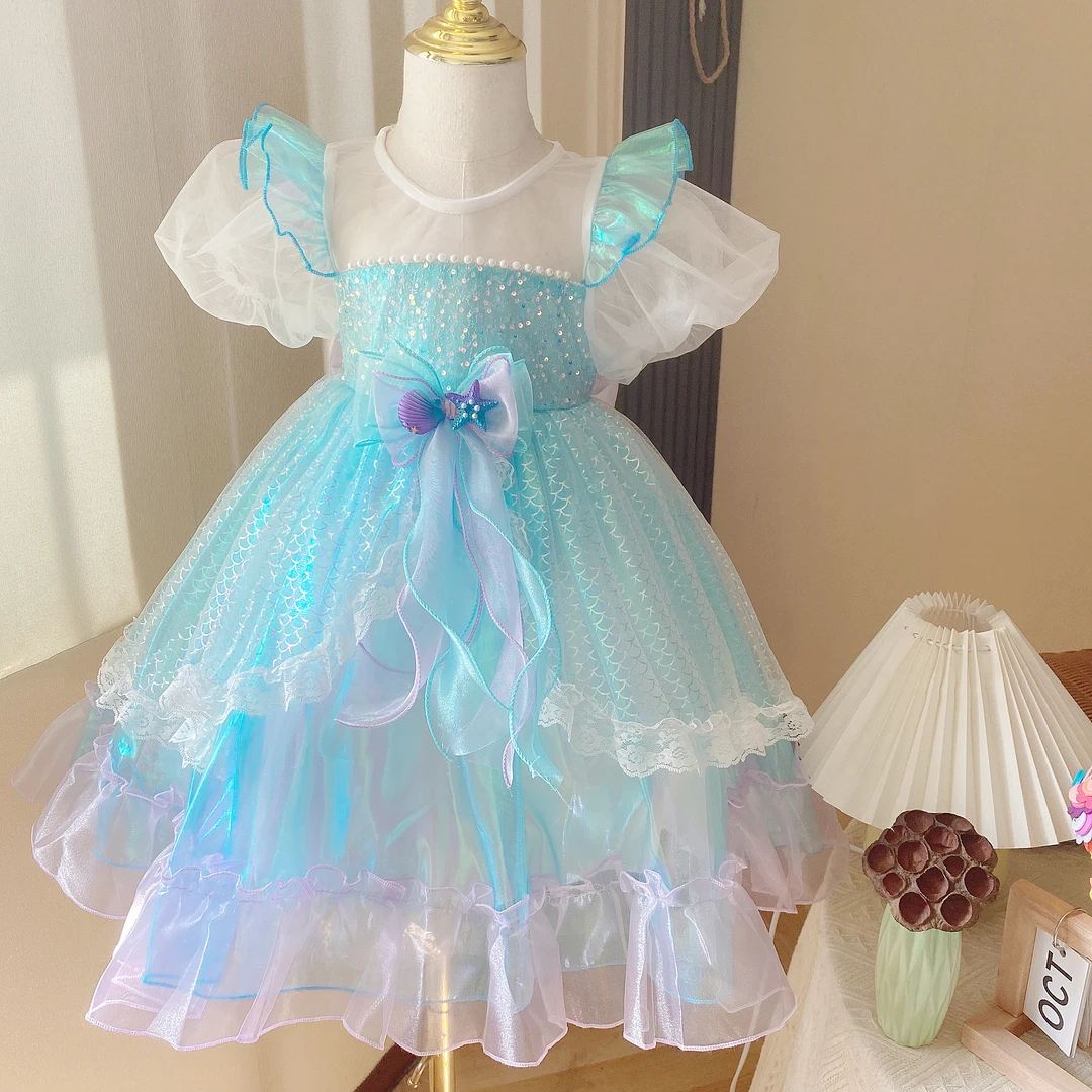 2025春季新款女童裙小女孩纱裙儿童蓬蓬裙子长袖美人鱼宝宝裙子