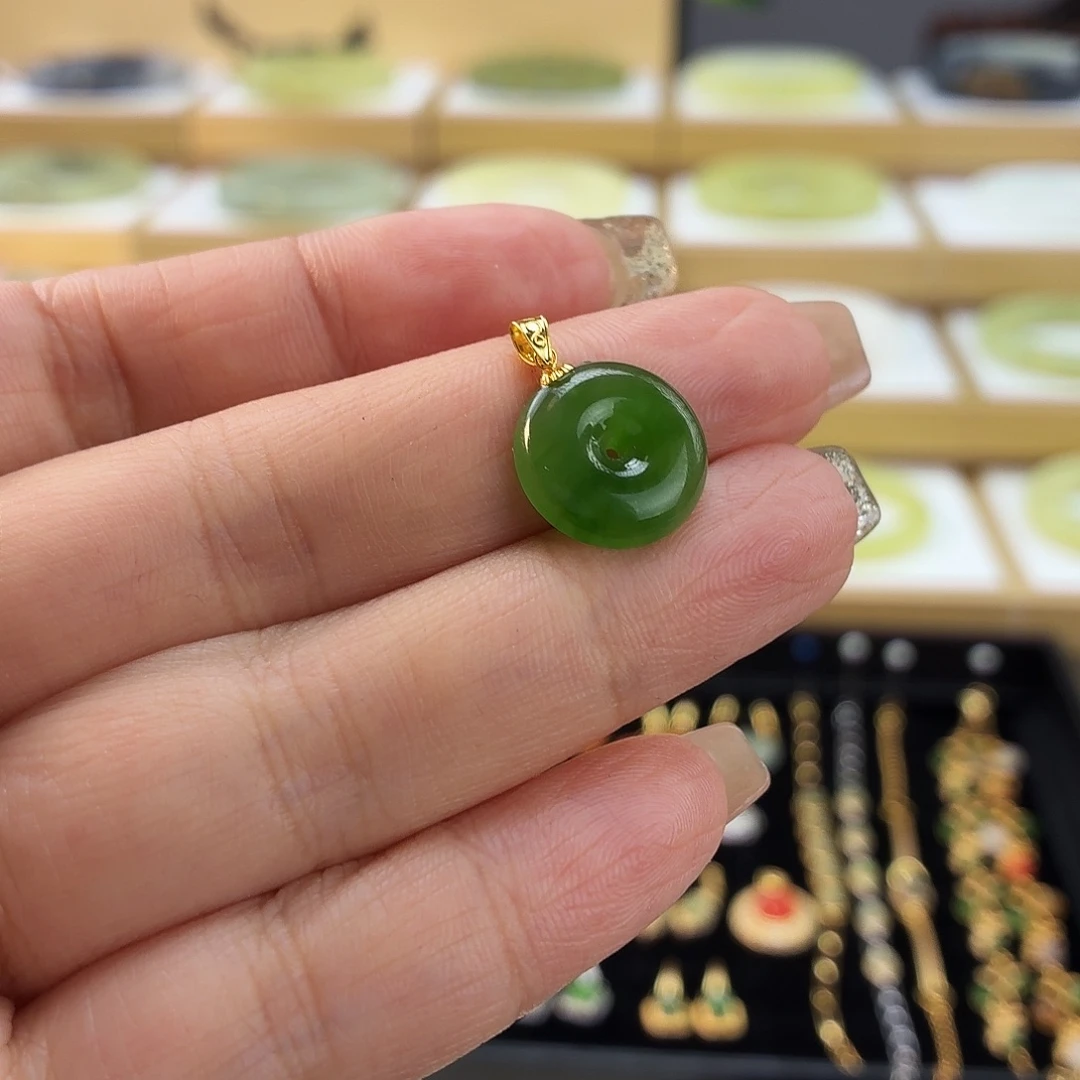 和田玉（碧玉）18K金镶嵌吊坠(不含链)