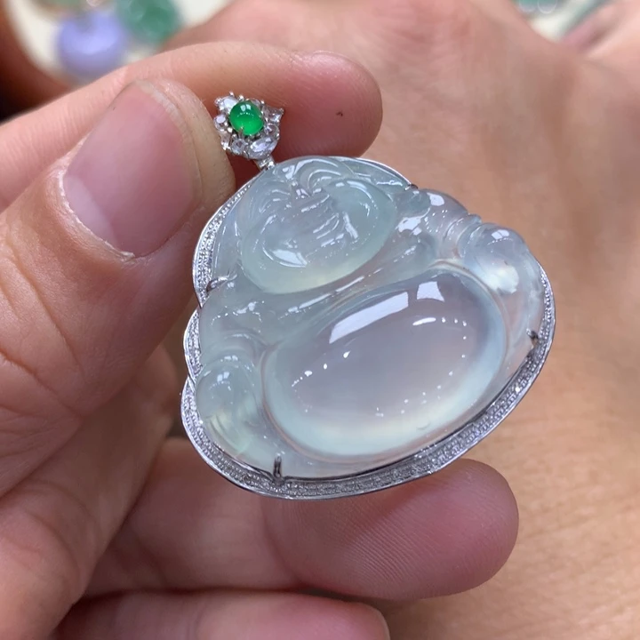 翡翠吊坠(不含链)18K金镶嵌