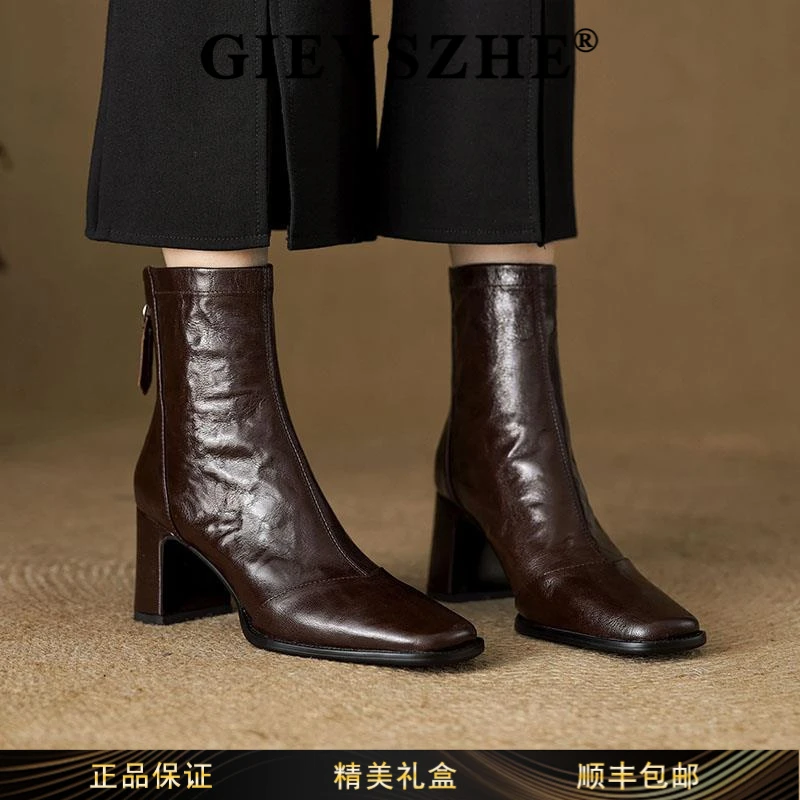 纪诗哲女款真皮切尔西短靴子女款爆款2025新款时尚阔腿裤必备鞋女