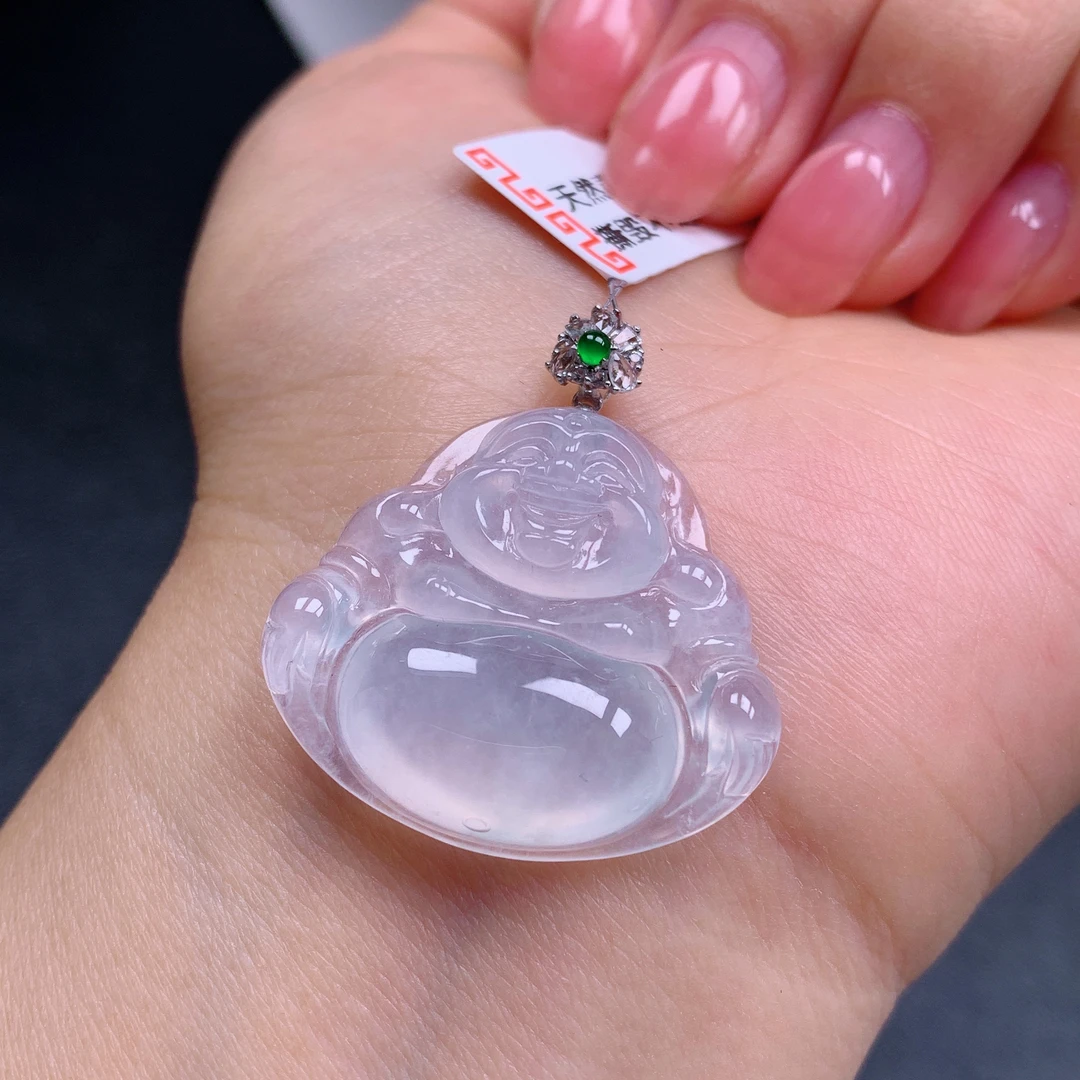 天然缅甸翡翠A货18k高冰种佛公气质精美尺31.8+29+6.4