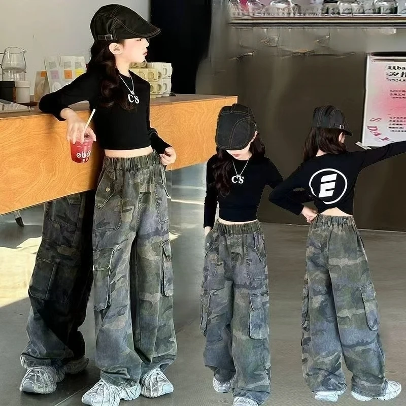 女童秋款纯棉休闲裤2025新款女孩春秋童装洋气时尚休闲裤工装长裤