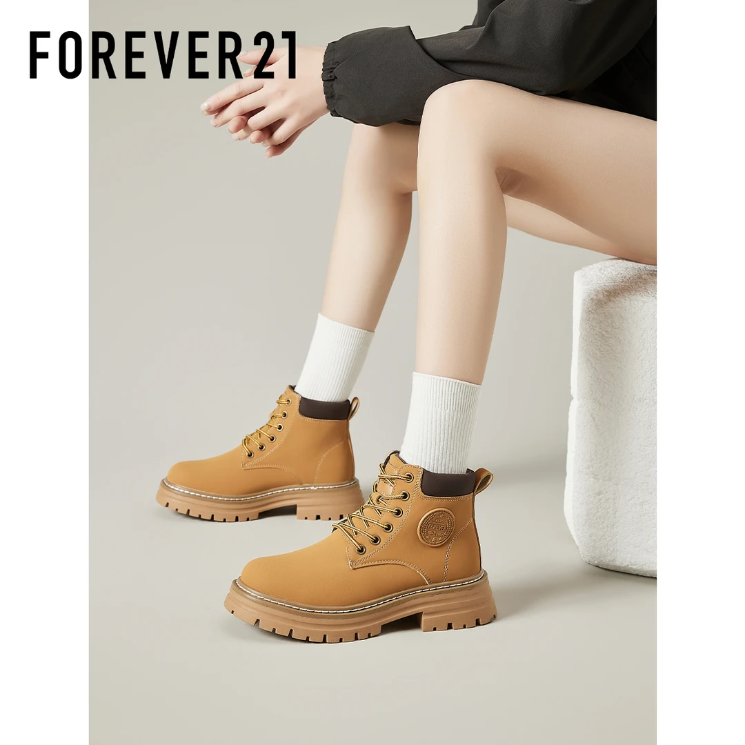 FOREVER 21靴子系带马丁靴高帮百搭靴子男女同款运动鞋圆头秋季