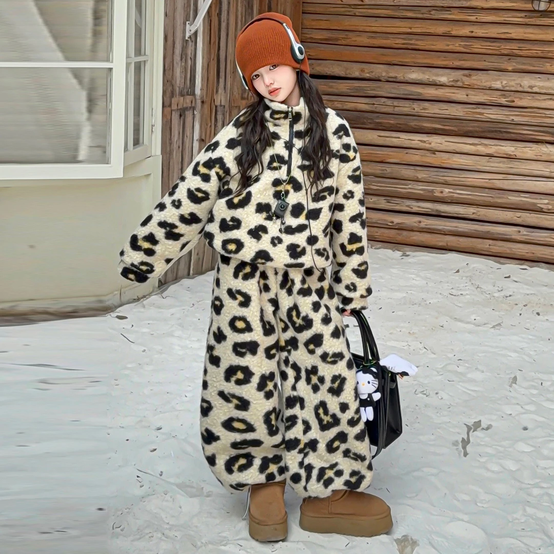 女童冬季套装2025新款潮酷穿搭女大童秋冬加厚衣服儿童冬装两件套