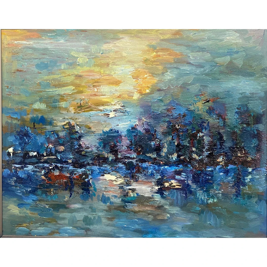 5003李爽《日出印象》原创手绘油画布面尺寸40*50cm客厅卧室餐厅