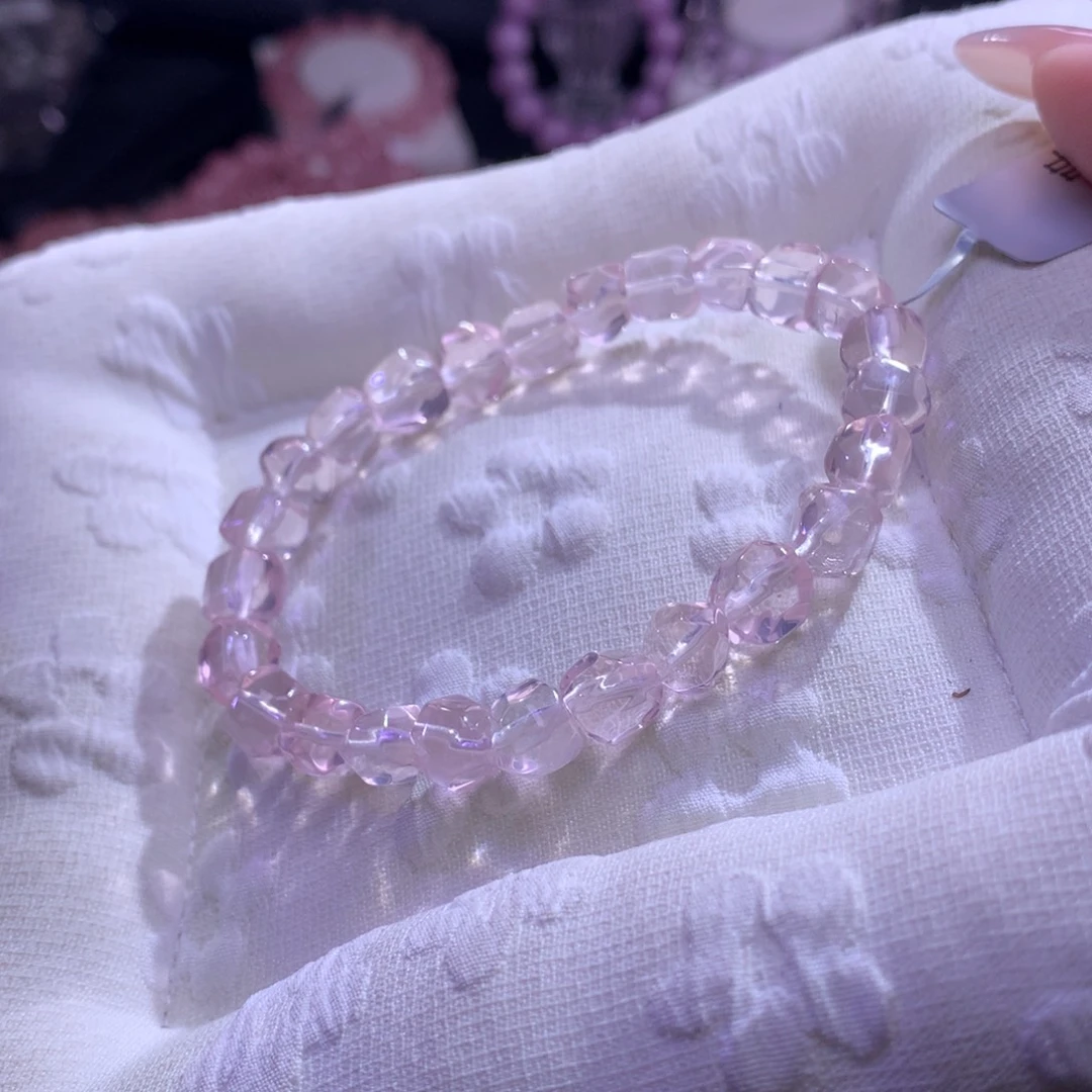 银S925镶嵌水晶手串冰菊粉菠萝 7m+