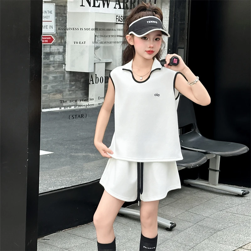 女童中大童夏季韩版薄款常规套装夏装百搭宽松篮球服网球服运动套