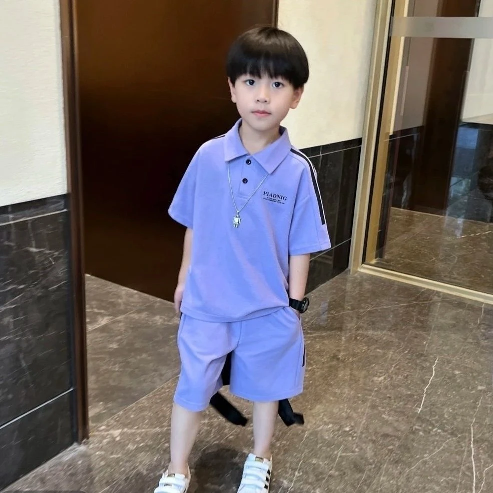 男童夏装POLO套装2025新款韩版洋气中大童休闲套头短袖运动两件套