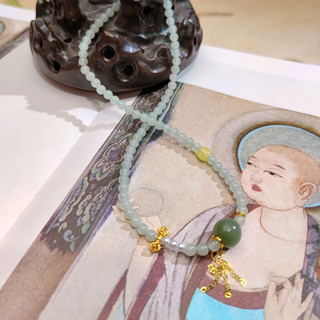 《晴水双圈售价198》知余原创和田玉手串s925银镀金