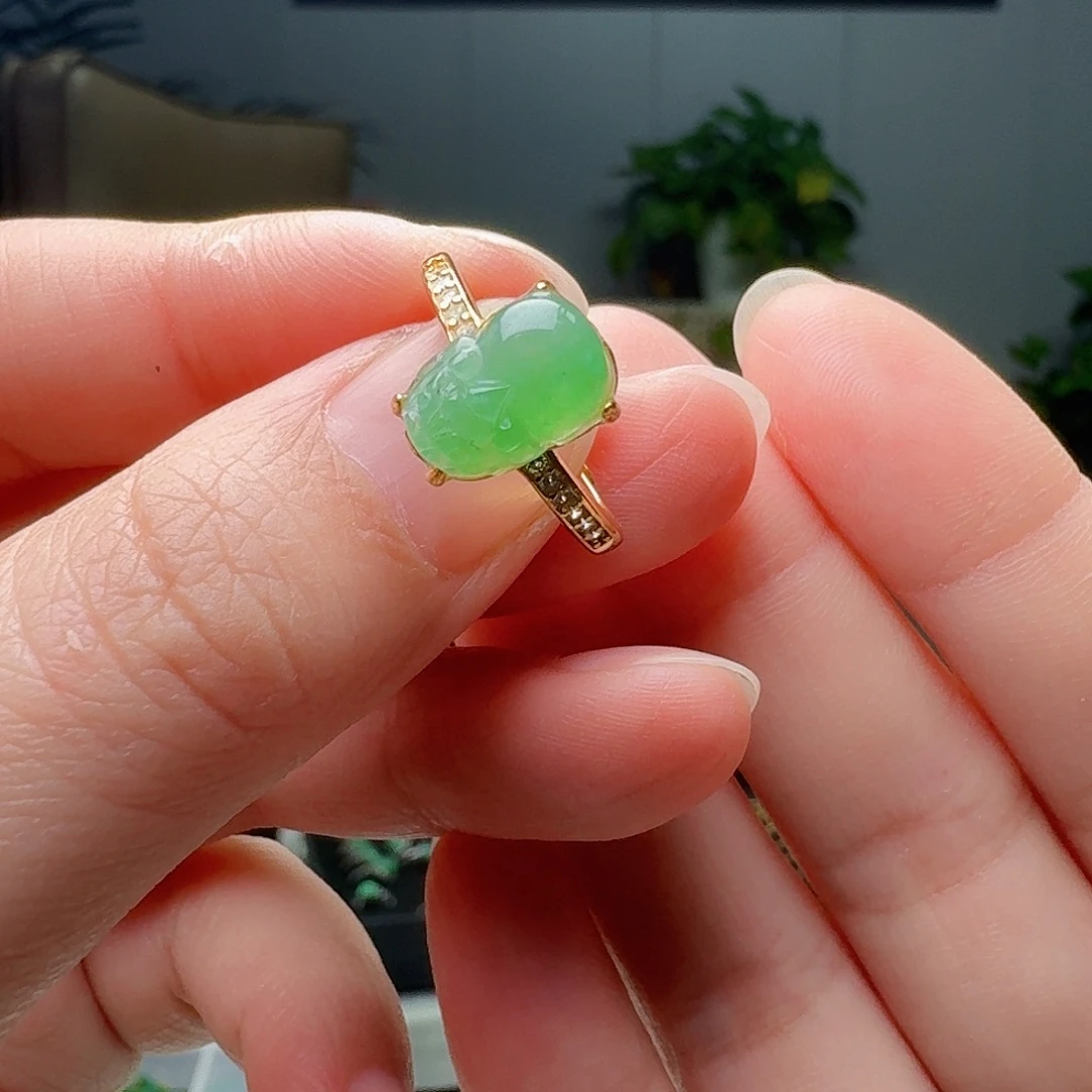翡翠银S925镶嵌戒指天然