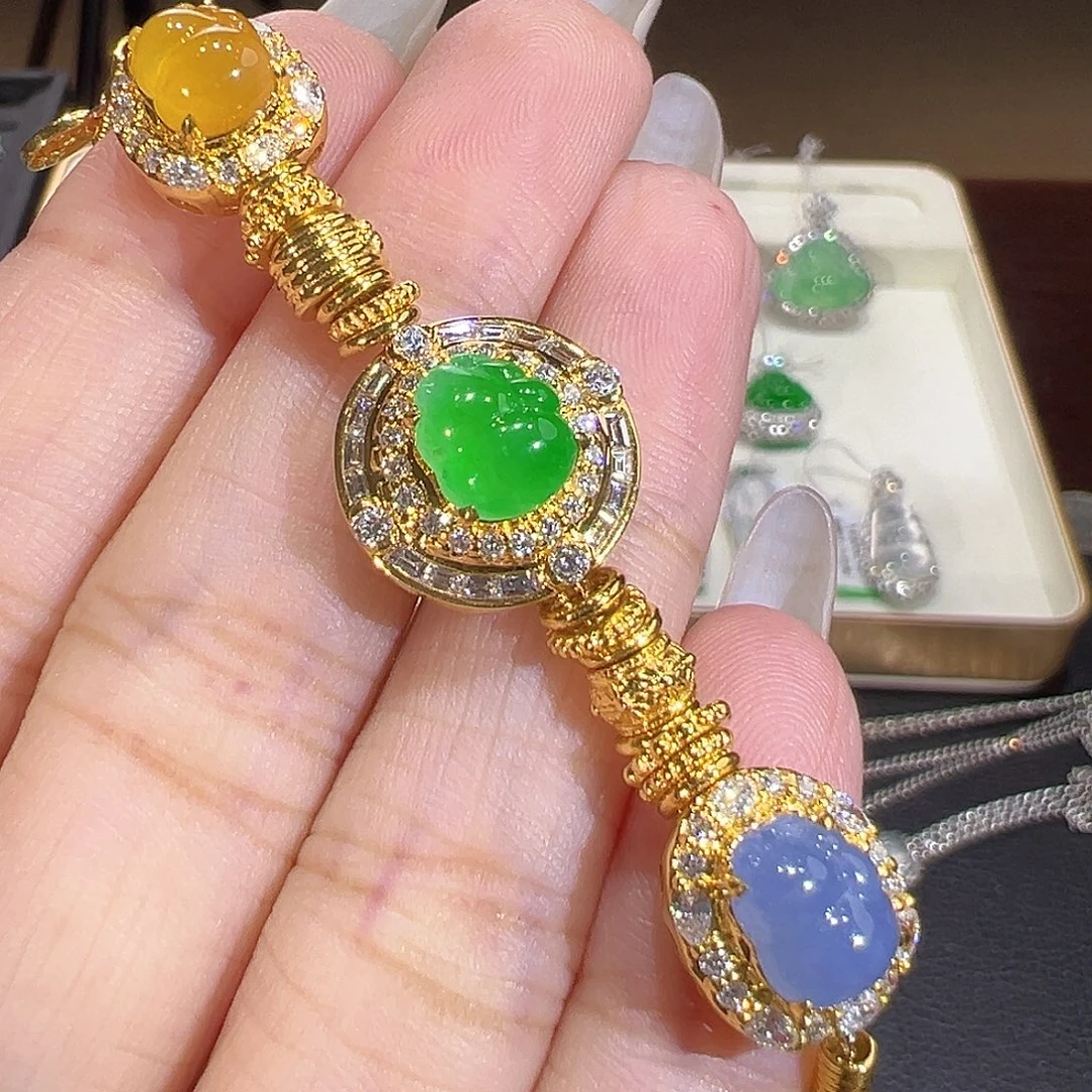 翡翠18K金镶嵌手链翡翠