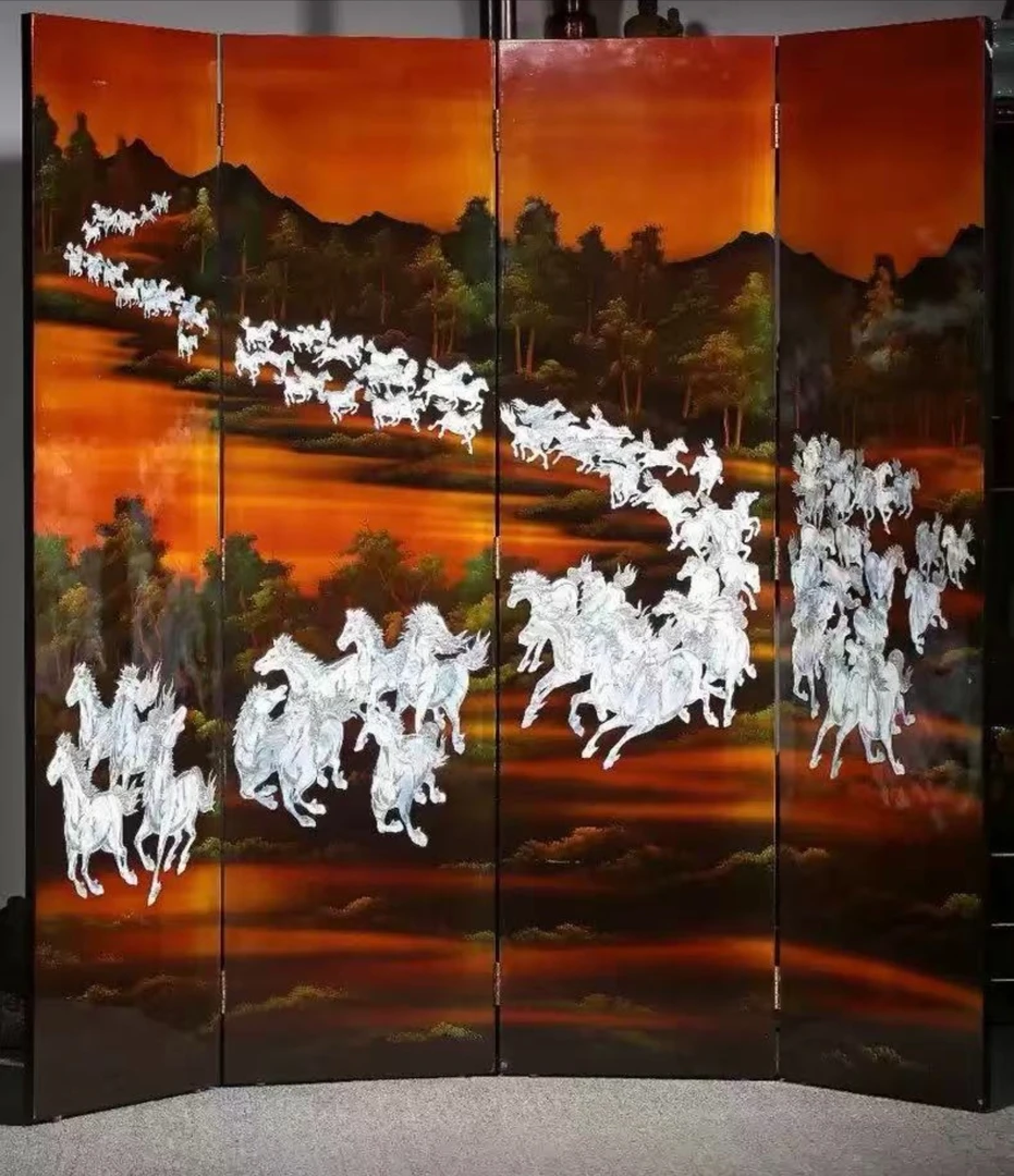 实木螺钿大漆屏风