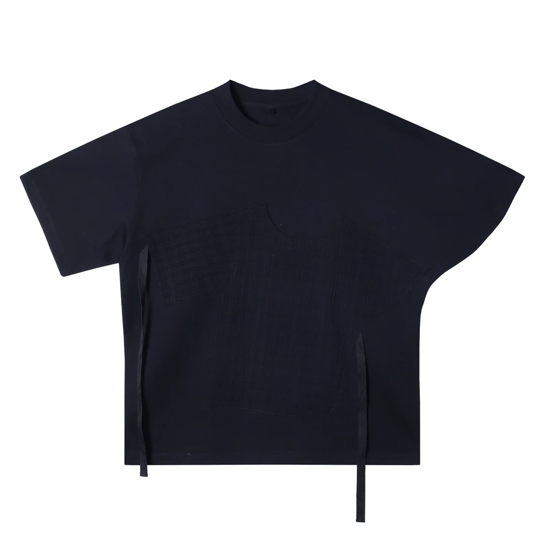 夏季高级感新款时尚百搭小众设计线条纯色复古简约基础圆领上衣