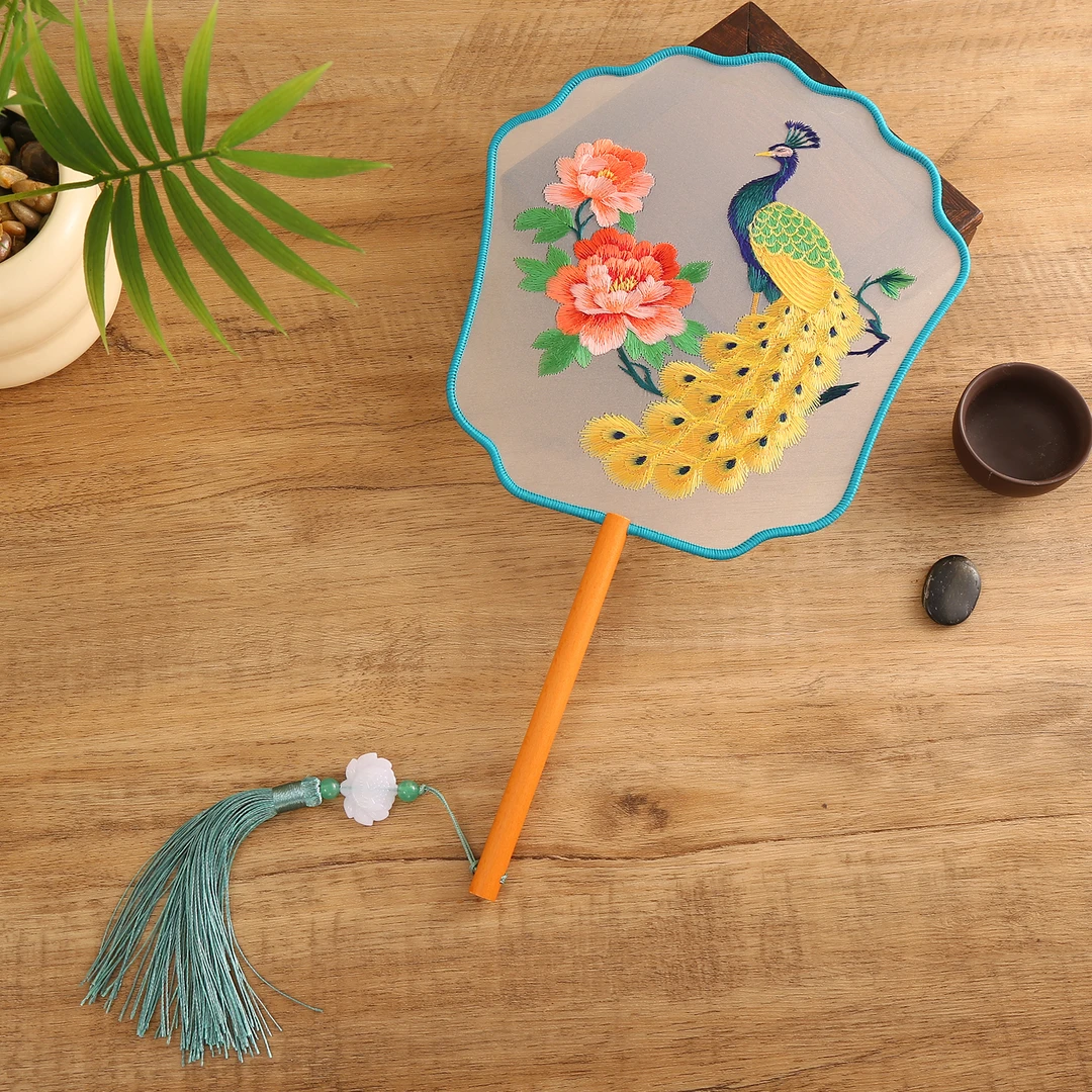 【凤冠金孔雀33】双面苏绣团扇古风刺绣扇子