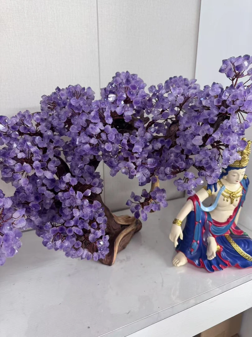 适合玄关家居装饰的陶瓷紫水晶摆件水晶树客厅桌面工艺品宝藏好物