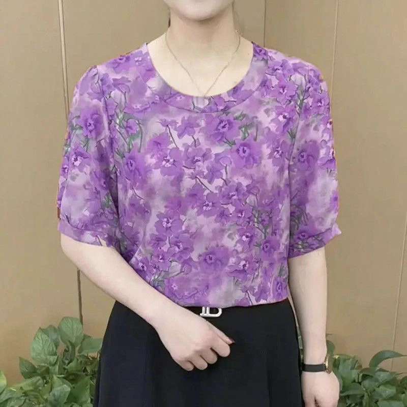 夏季夏天时尚妈妈装胖妈妈宽松型字母圆领印花T恤半袖百搭大码