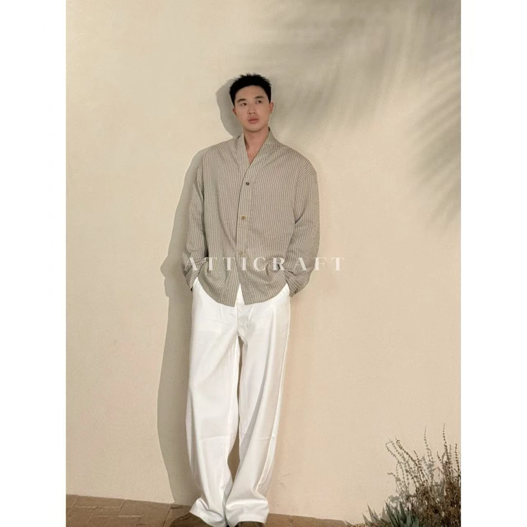 AttiCraft【70莱赛尔抗皱衬衫】慵懒百搭宽松显瘦上衣秋季男V领25