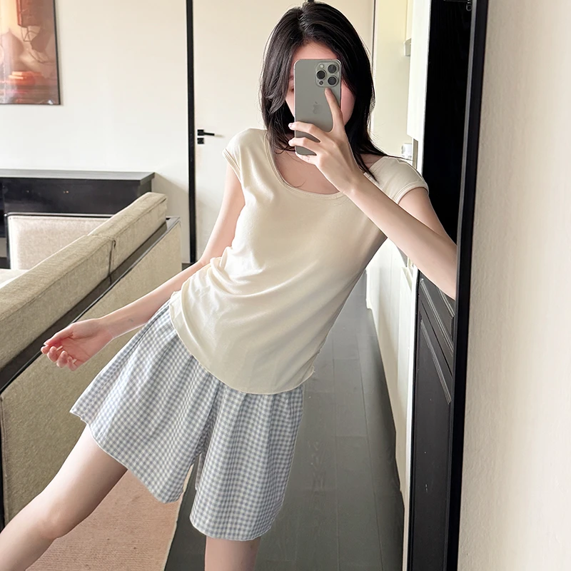 甜美莫代尔冰感睡衣女短裤套装夏季新款韩版带胸垫学生平价家居服