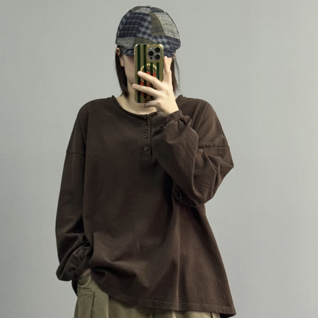 【亨利领磨毛T恤】打底衫圆领长袖水洗韩版防静电休闲