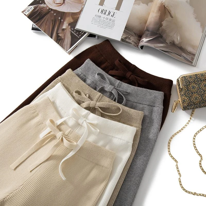 杜拉妮针织坠感阔腿裤女秋2025年新款高腰显瘦宽松秋季时尚打底裤