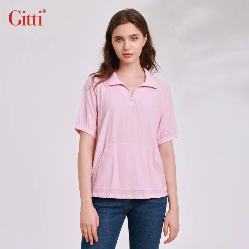 Gitti/吉蒂翻领休闲上衣女大码显瘦短袖T恤G251621