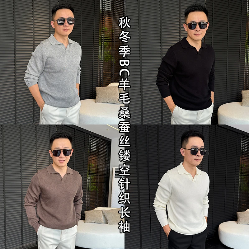 徐先生秋冬季BC羊毛桑蚕丝镂空针织海鸥领polo长袖253503【杜恩】