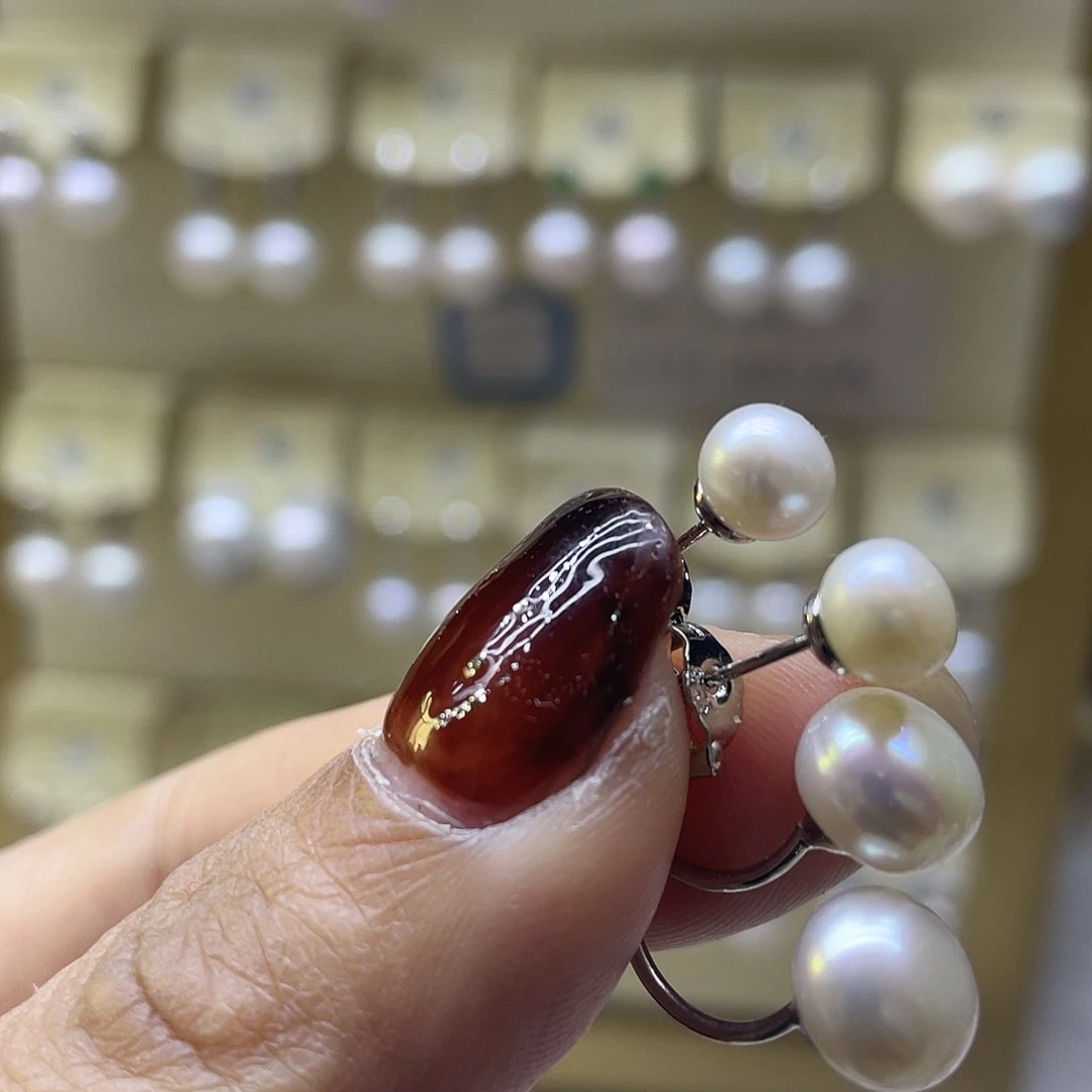 银S925镶嵌淡水珍珠耳饰