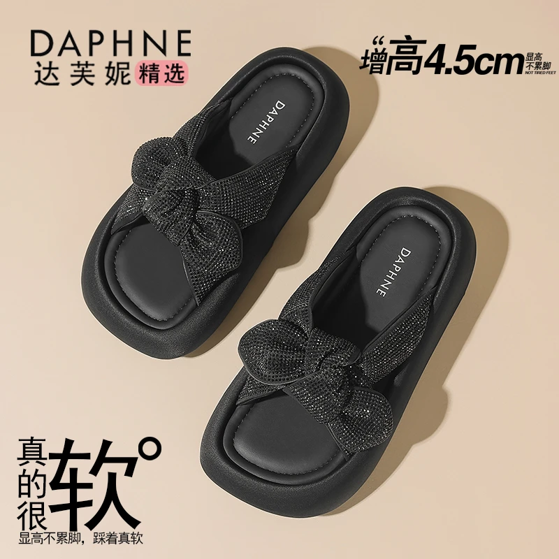 达芙妮厚底蝴蝶结拖鞋女夏季新款外穿休闲百搭增高海边凉拖沙滩鞋