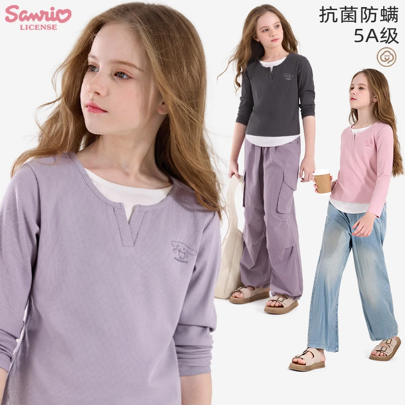 女童打底衫春装2025新款春秋儿童长袖T恤女孩大童假两件上衣秋