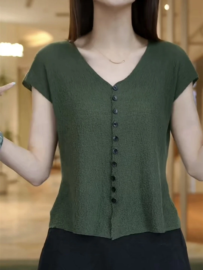 夏季新款薄款莱赛尔天丝上衣背心百搭显瘦简约V领冰凉感T恤女